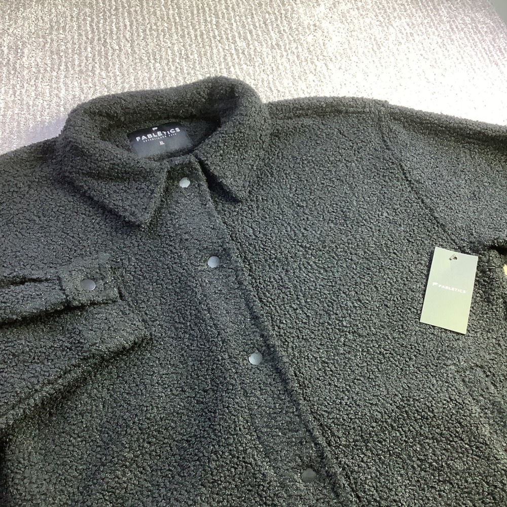 Fabletics Black Sherpa Fleece Shacket Snap Front Jacket Size XL NWT
